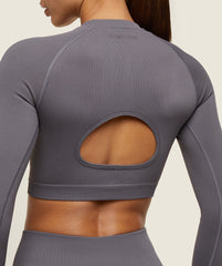 everywear Seamless Long Sleeve Crop Top - Brushed Grey