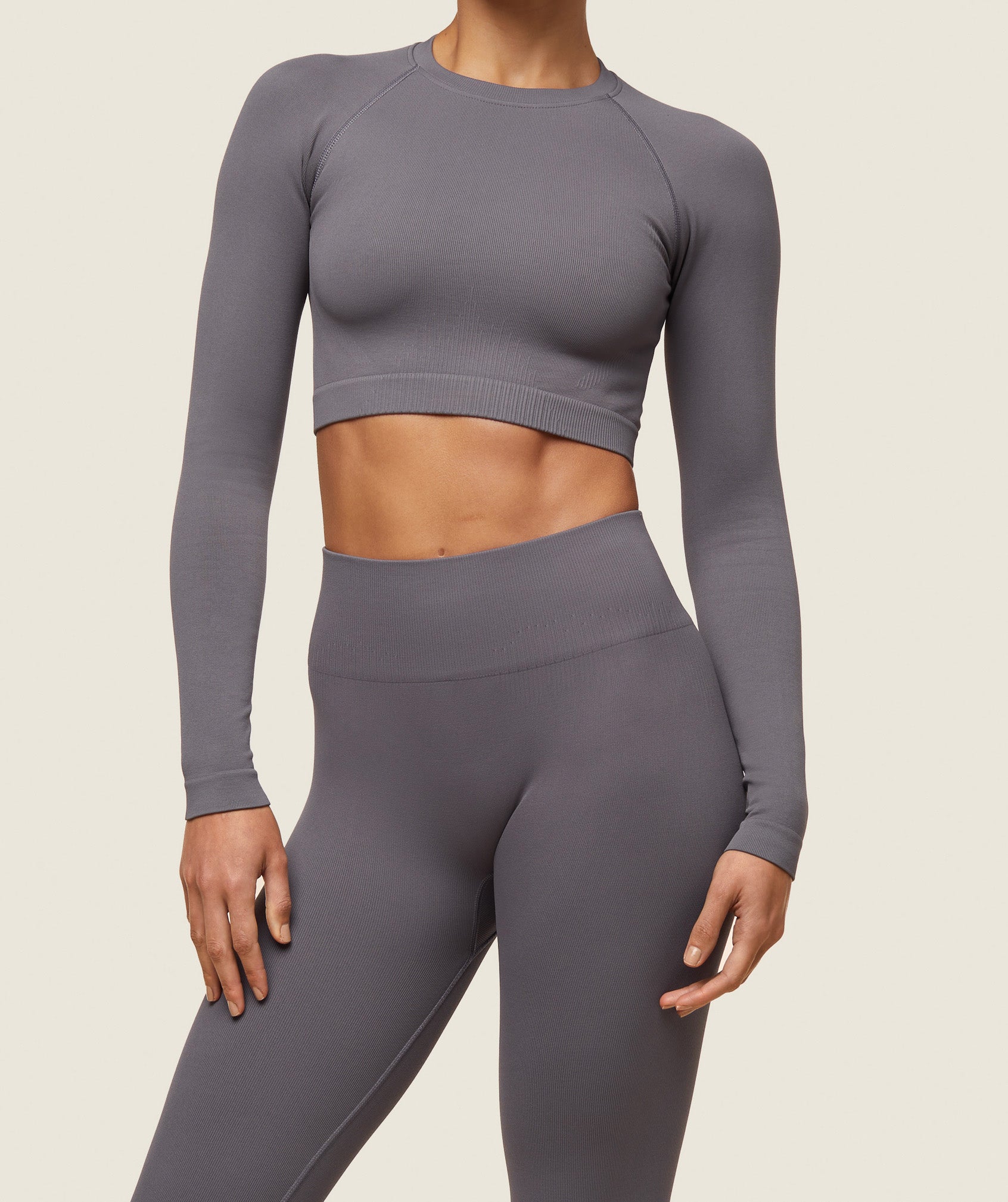 everywear Seamless Long Sleeve Crop Top - Brushed Grey