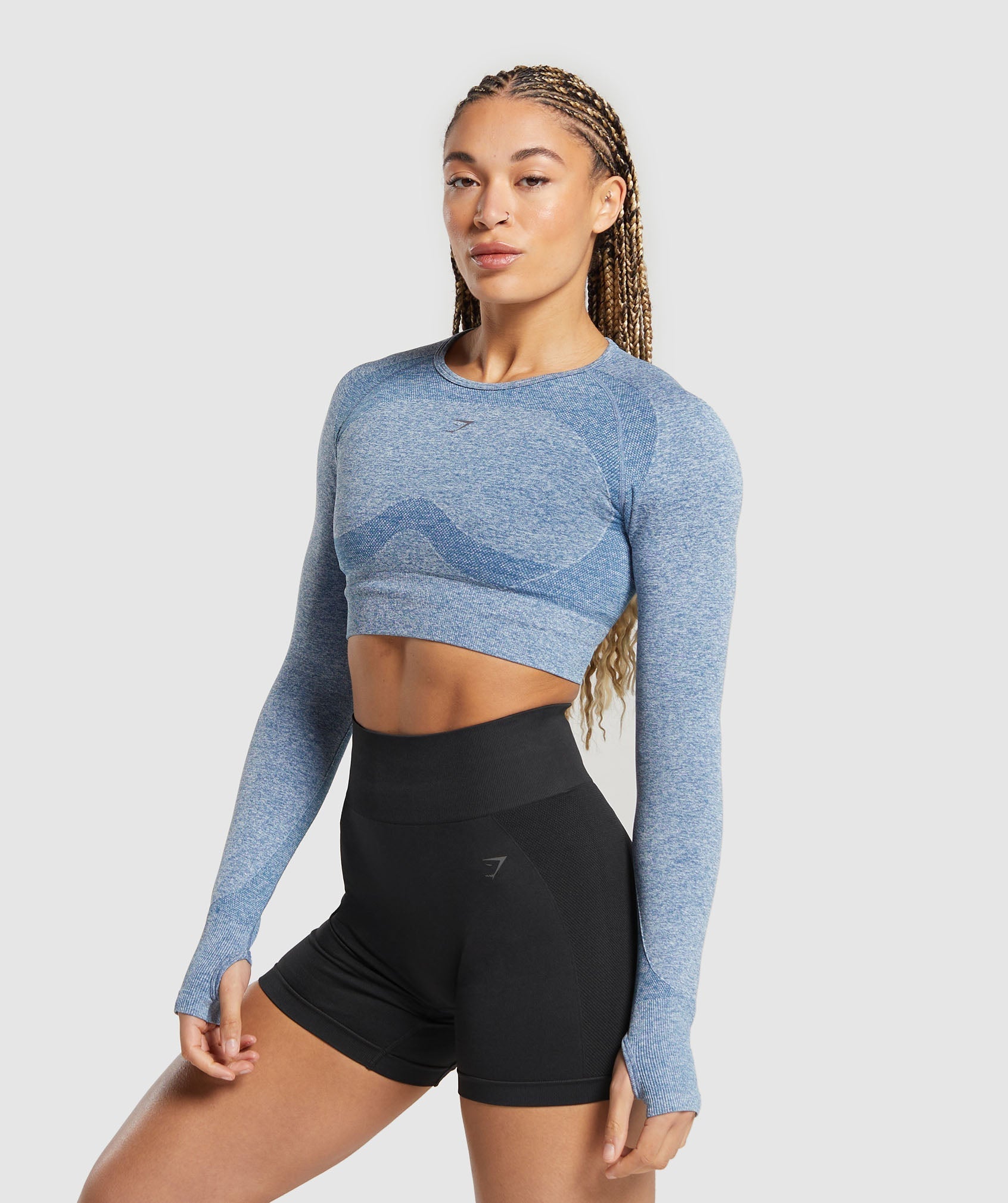 Flex Long Sleeve Crop Top - Faded Blue/Pitch Grey