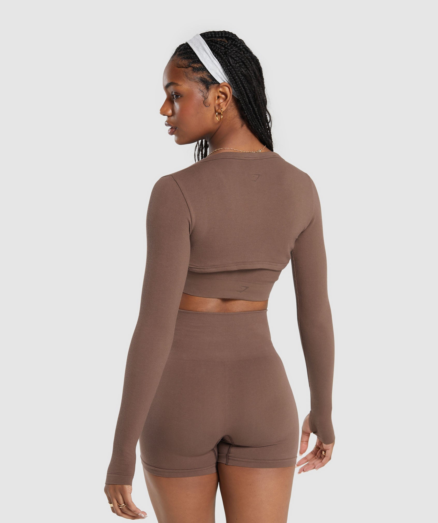 Ribbed Cotton Seamless Shrug - Soft Brown