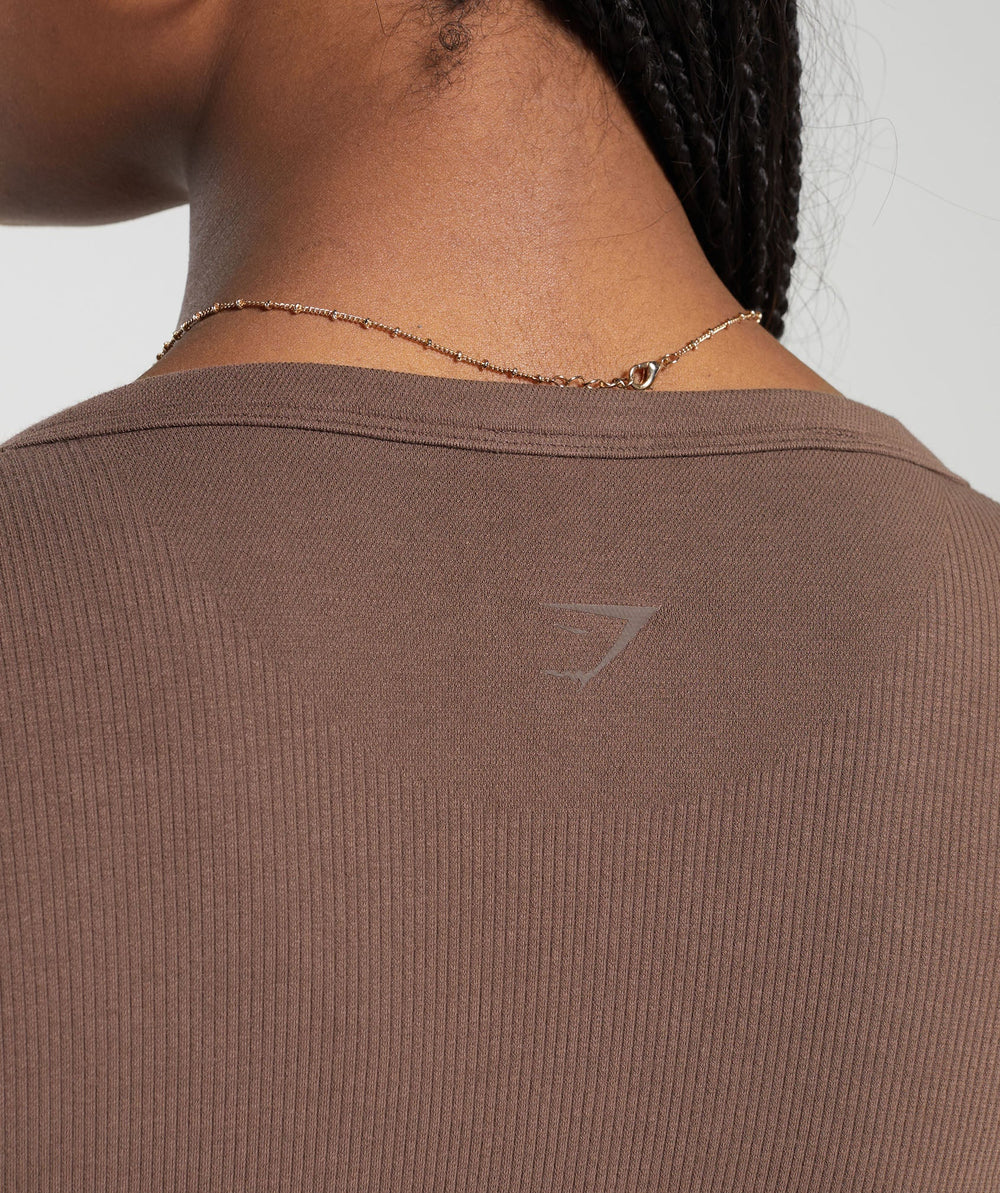 Ribbed Cotton Seamless Shrug - Soft Brown