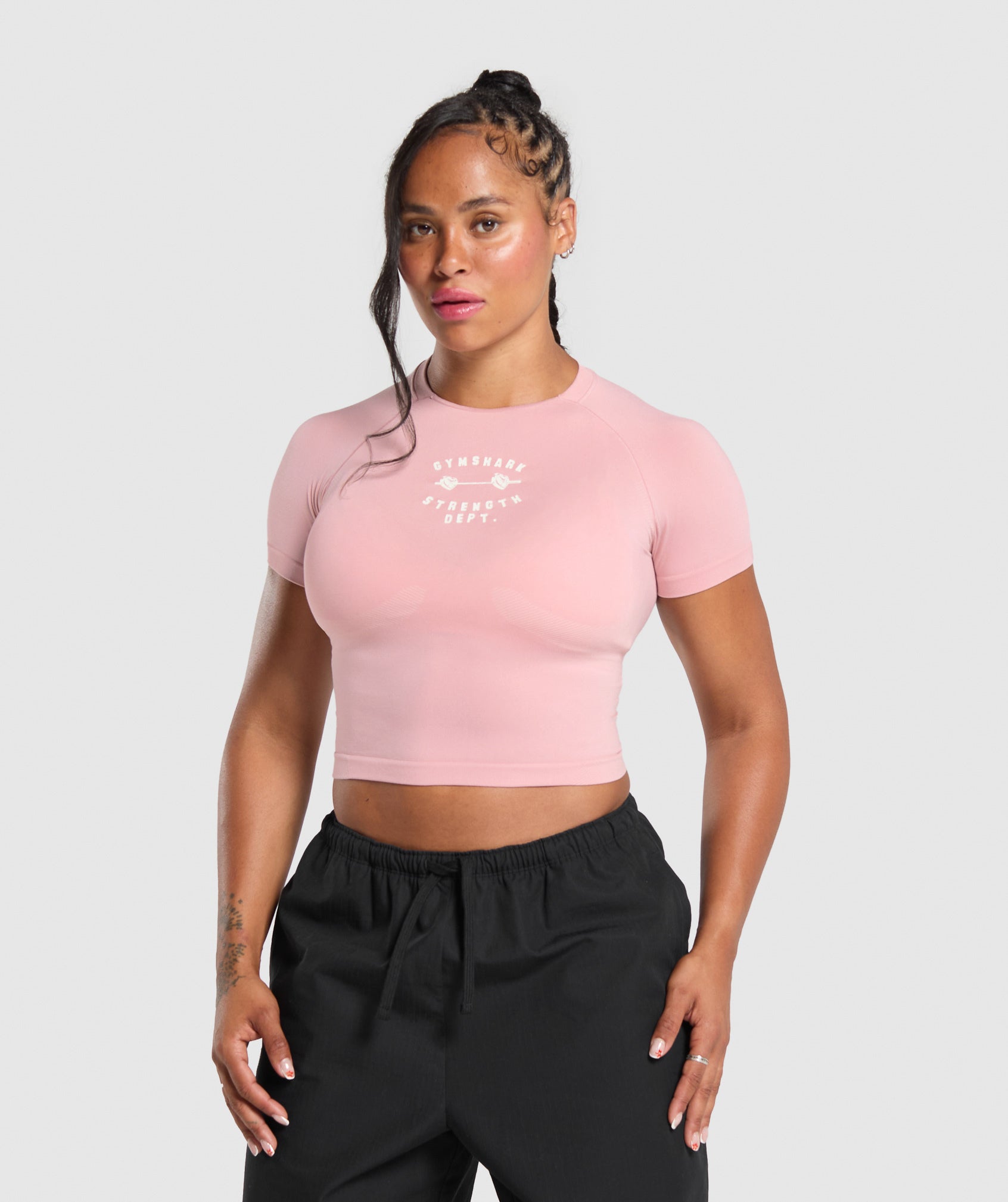 Barbell Hearts Seamless Baby Tee - Light Pink