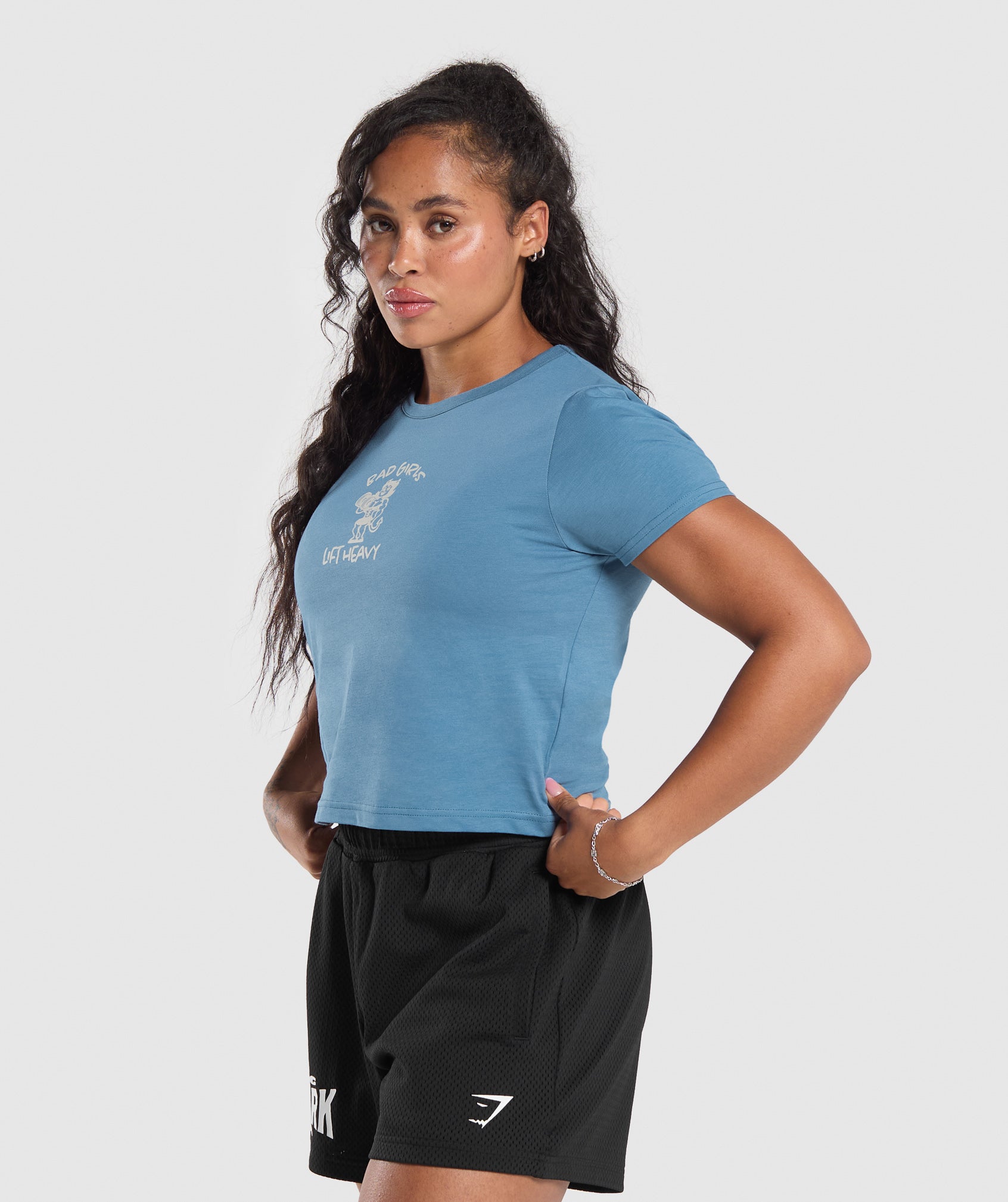 Lifting Club Graphic Baby Tee - Faded Blue