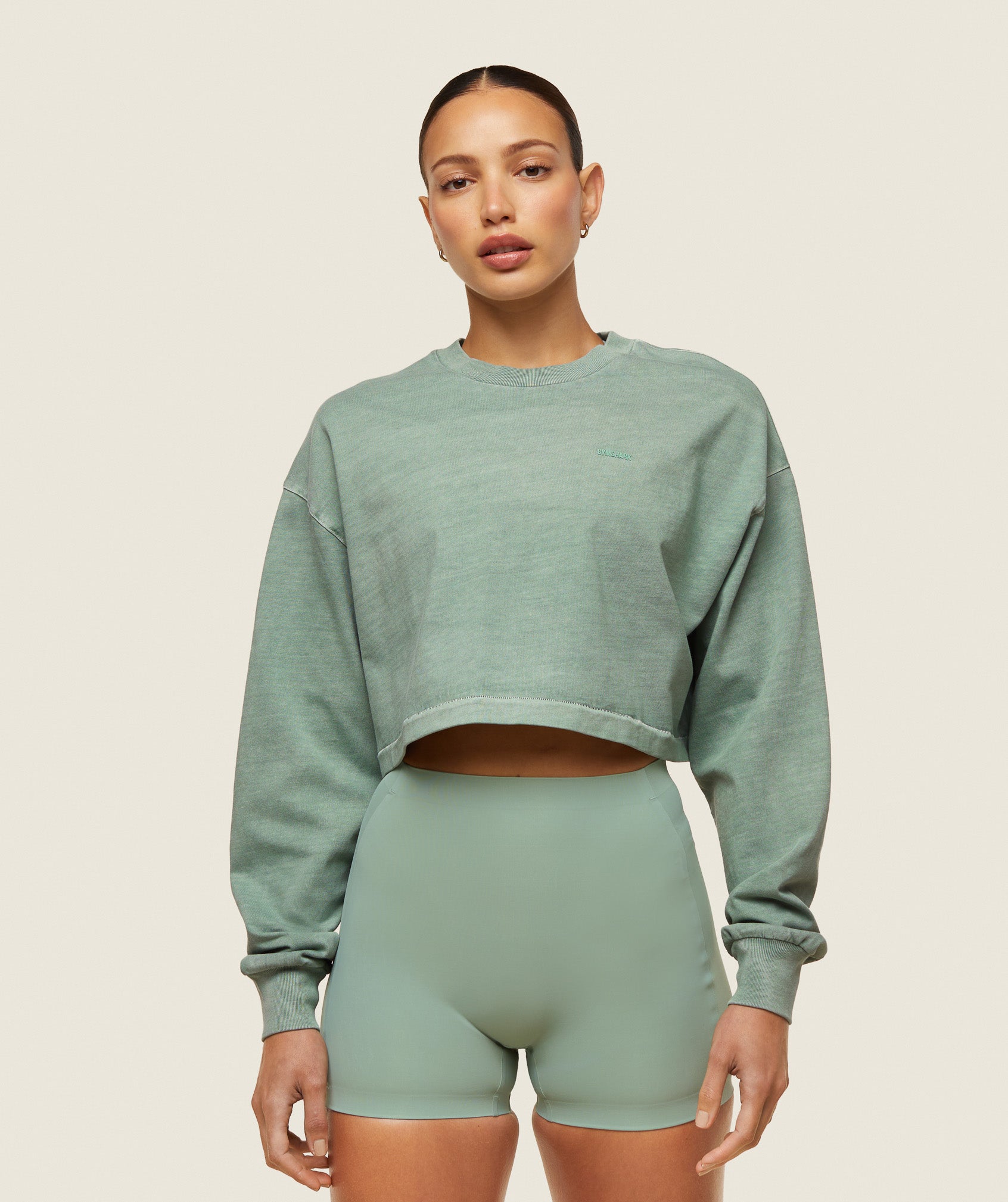 everywear Cropped Long Sleeve Tee - Dollar Green