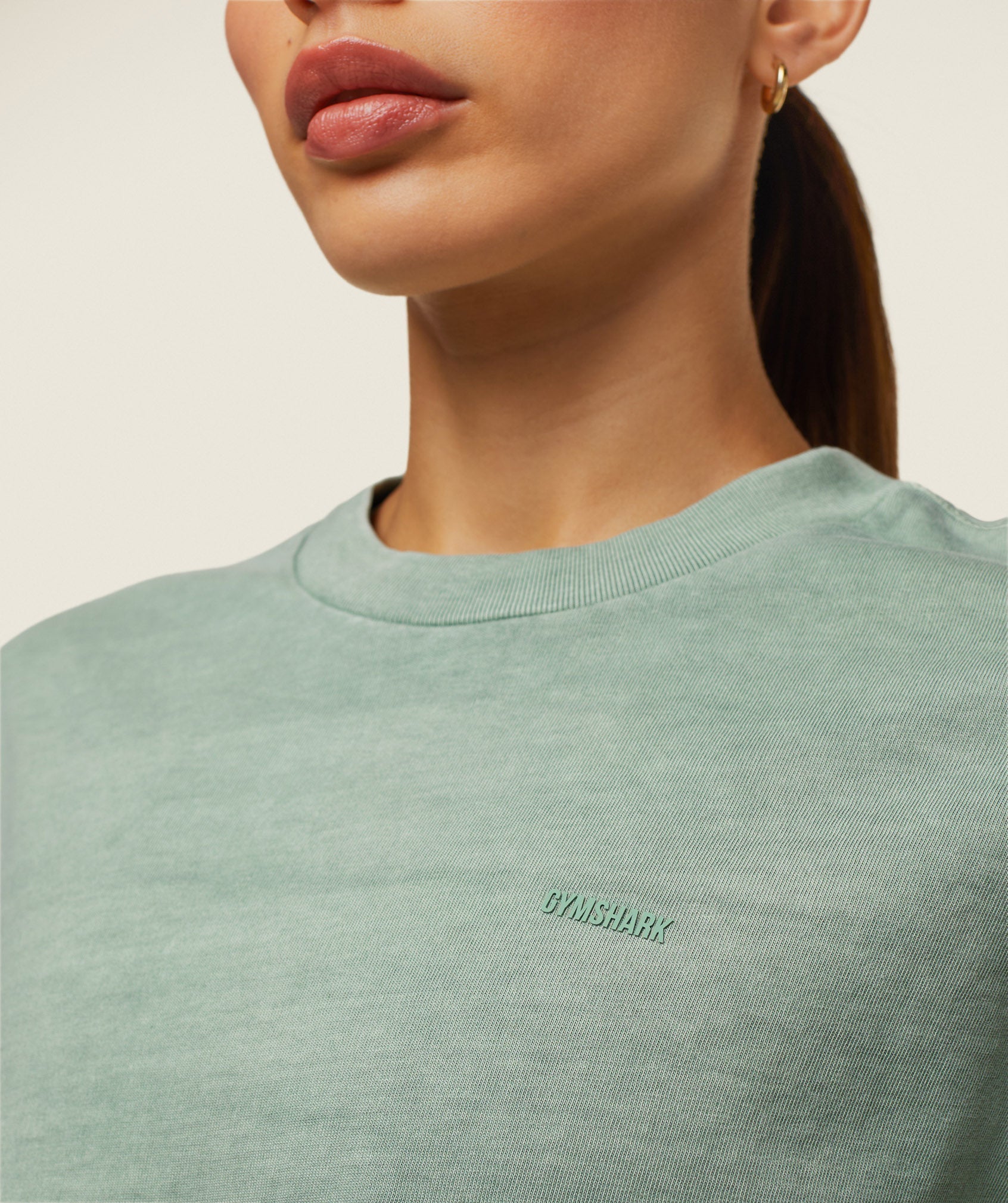 everywear Cropped Long Sleeve Tee - Dollar Green