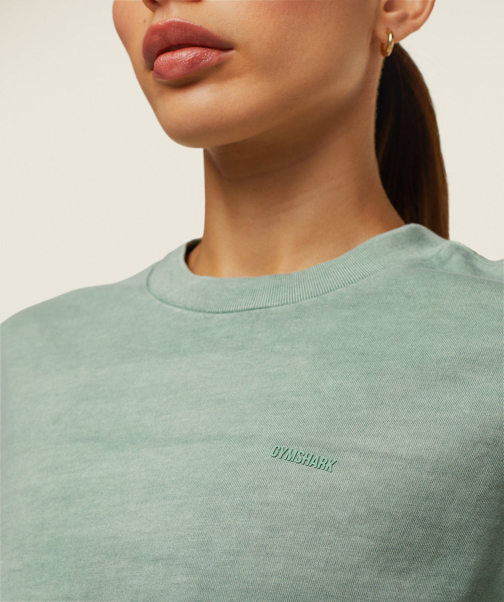 everywear Cropped Long Sleeve Tee - Dollar Green