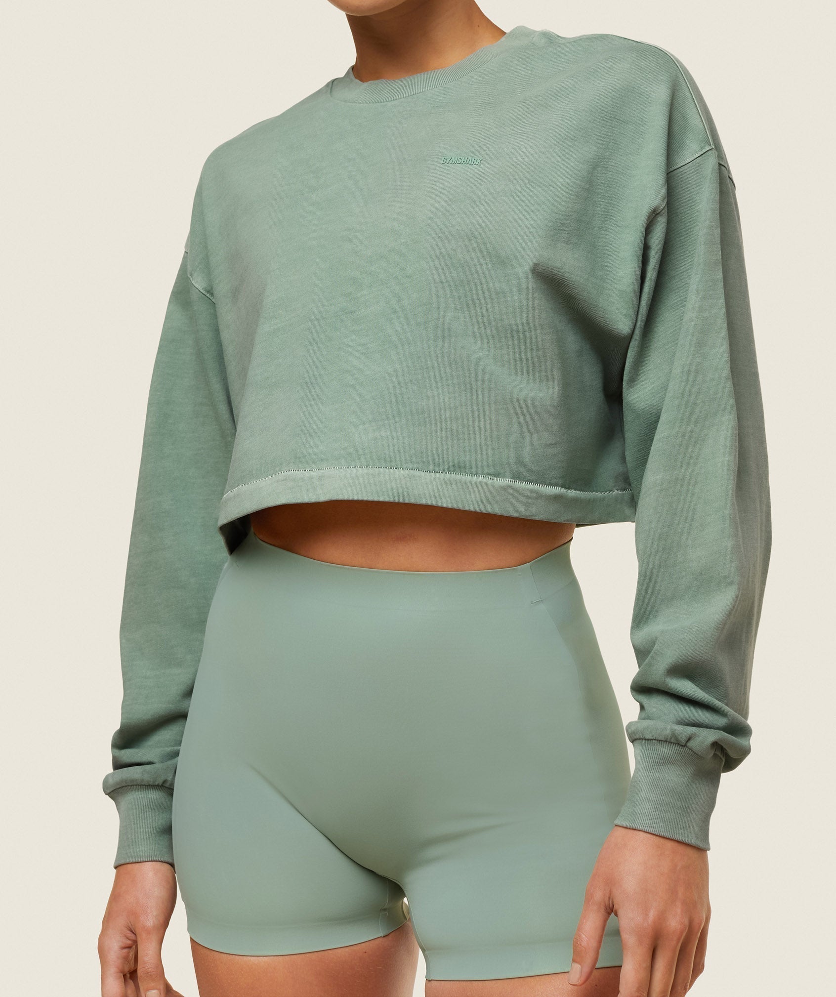everywear Cropped Long Sleeve Tee - Dollar Green