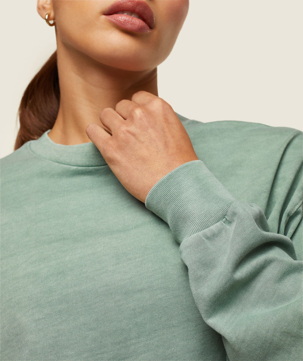 everywear Cropped Long Sleeve Tee - Dollar Green