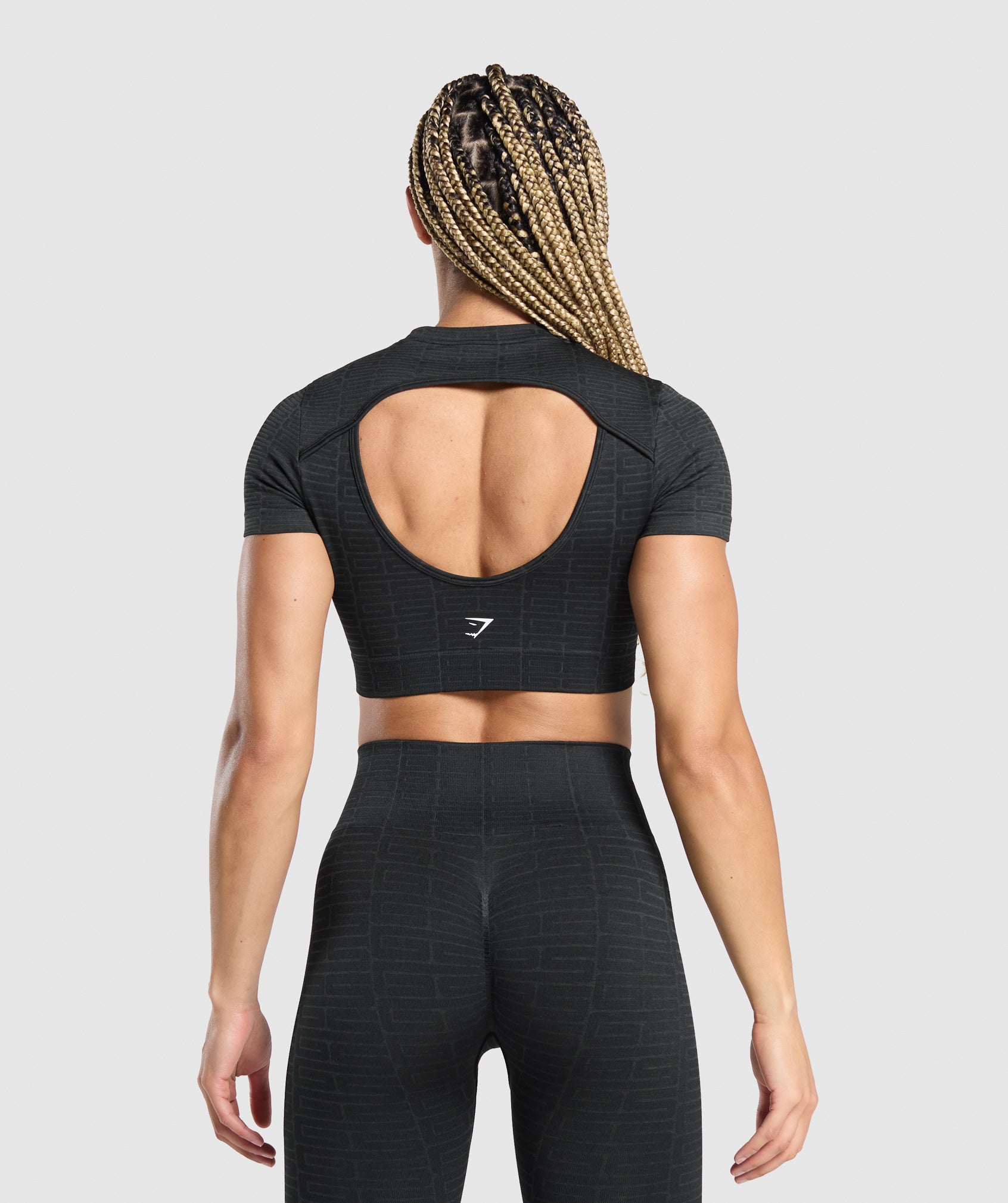 Adapt Monogram Seamless Ruched Crop Top - Black/Pitch Grey