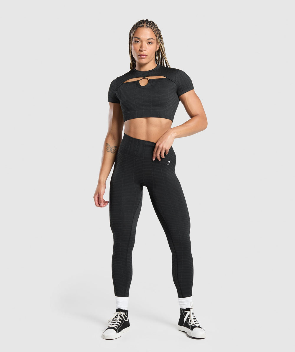 Adapt Monogram Seamless Ruched Crop Top - Black/Pitch Grey