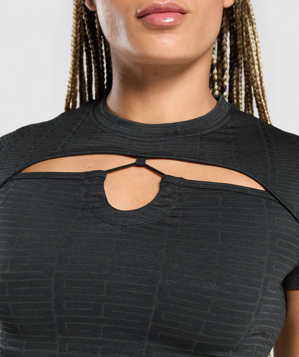Adapt Monogram Seamless Ruched Crop Top - Black/Pitch Grey