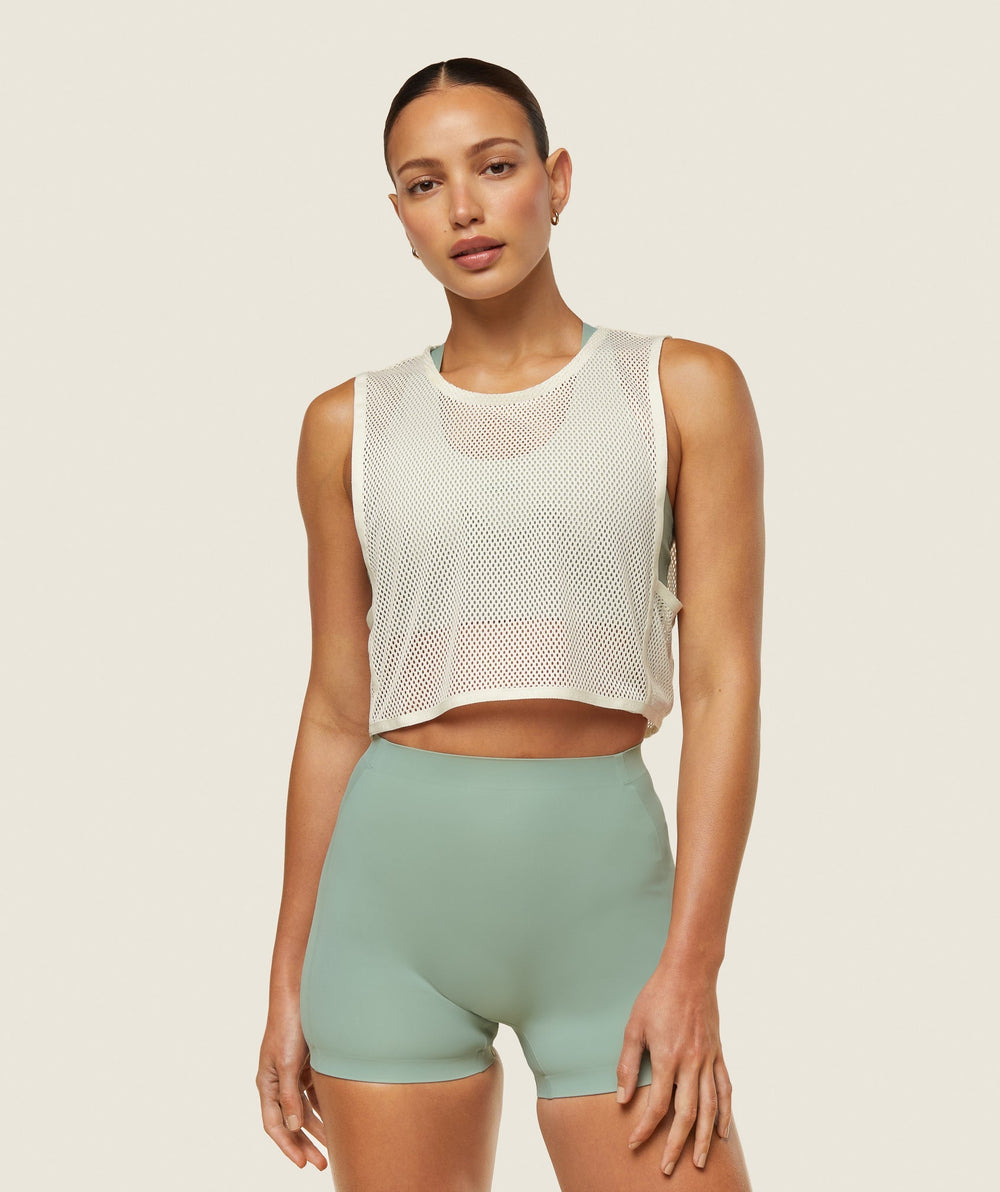 everywear Cropped Mesh Tank - Soft White
