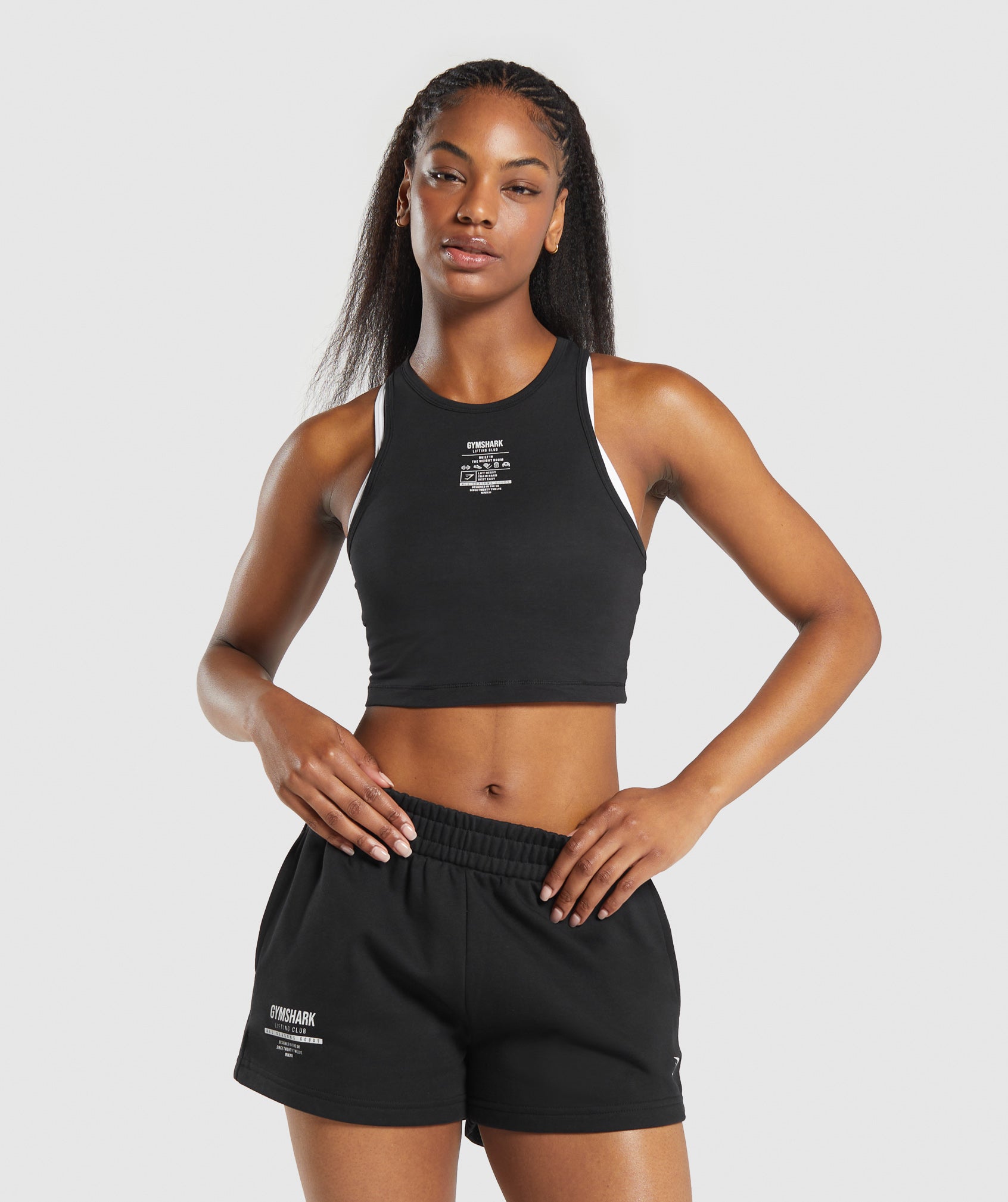Care Label Graphic Cropped Tank - Black