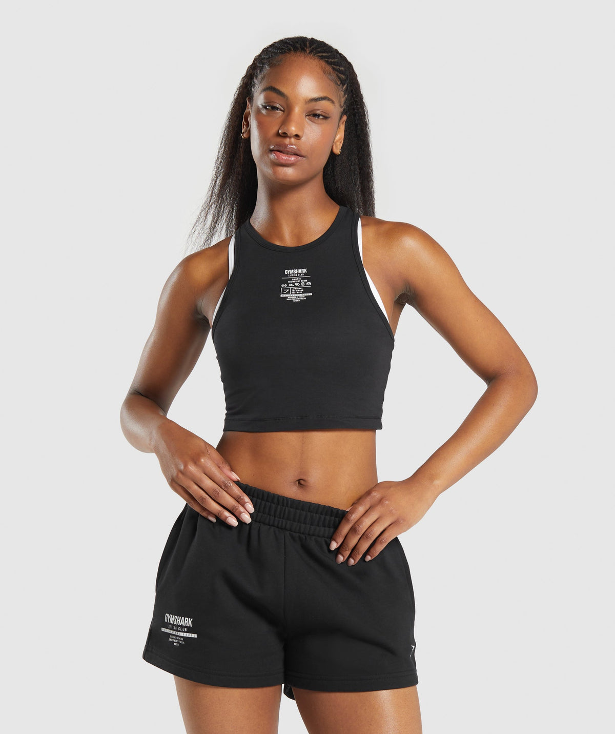 Care Label Graphic Cropped Tank - Black