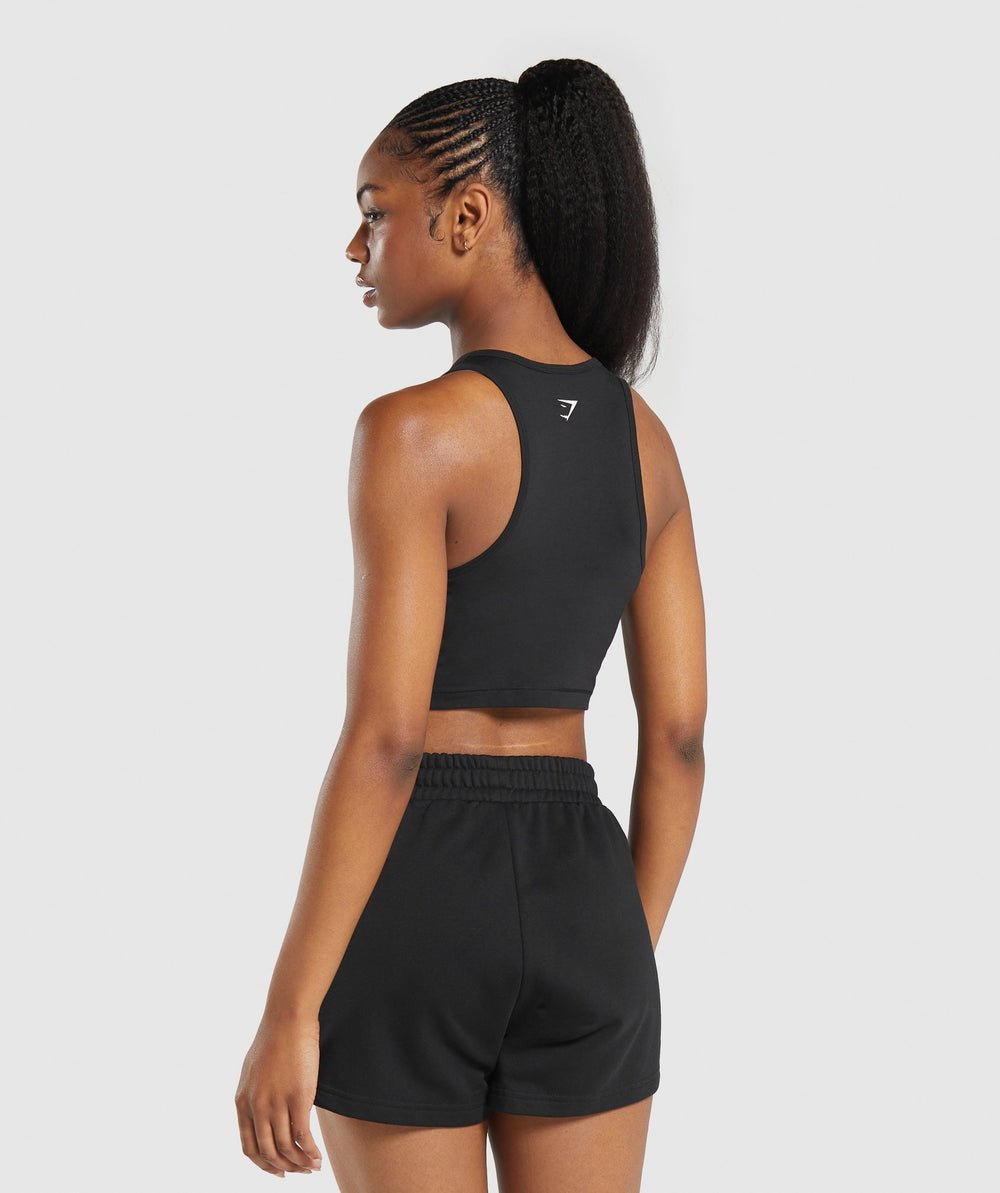 Care Label Graphic Cropped Tank - Black