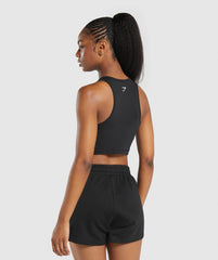 Care Label Graphic Cropped Tank - Black