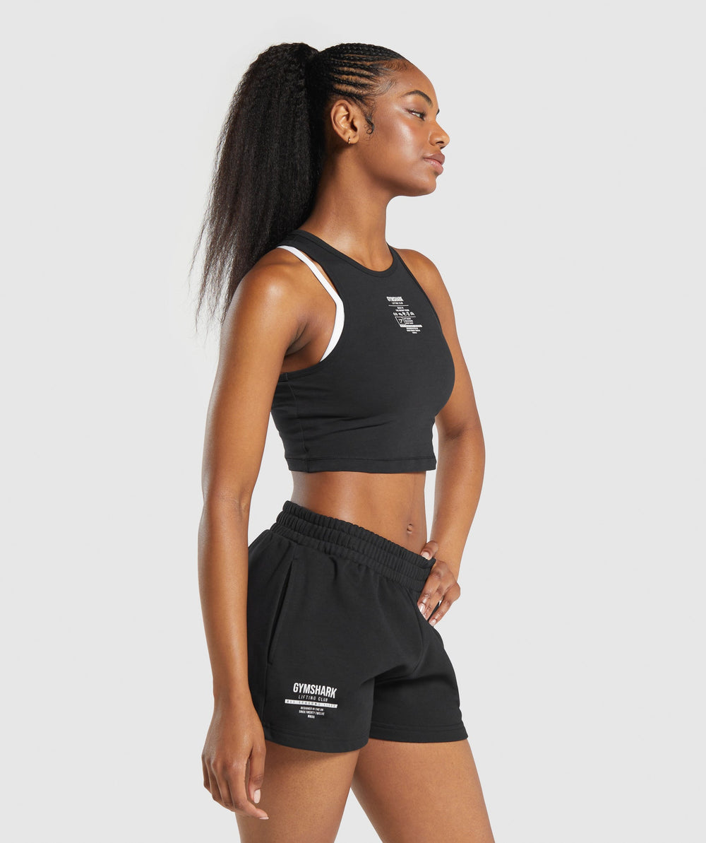 Care Label Graphic Cropped Tank - Black
