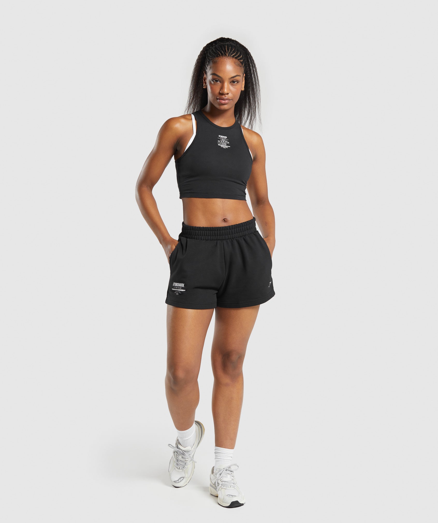 Care Label Graphic Cropped Tank - Black
