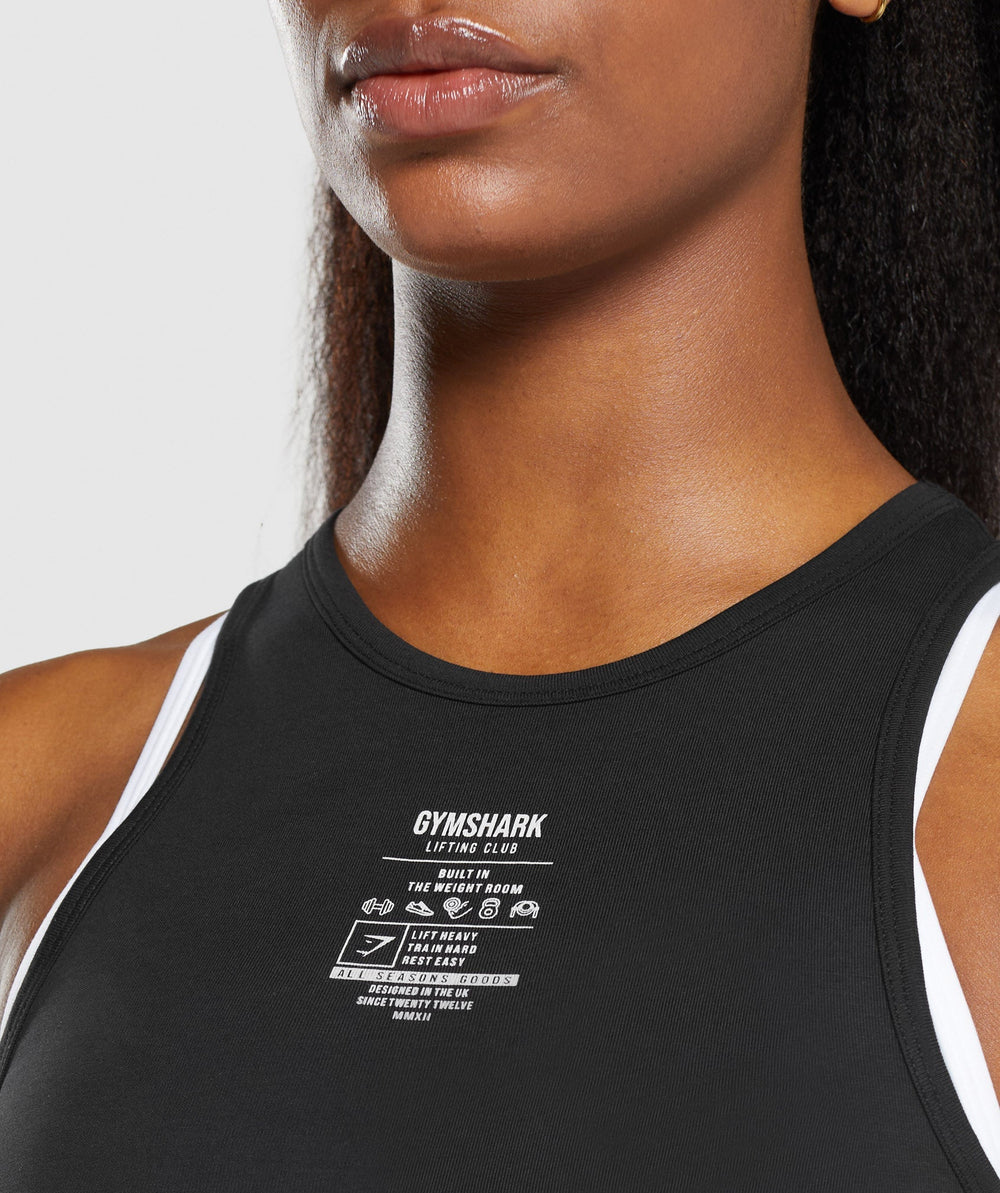 Care Label Graphic Cropped Tank - Black