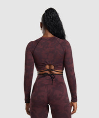 Adapt Camo Seamless Long Sleeve Crop Top - Plum Brown/Burgundy Brown
