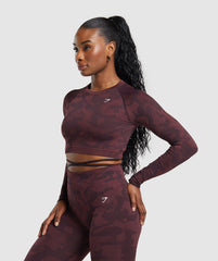 Adapt Camo Seamless Long Sleeve Crop Top - Plum Brown/Burgundy Brown