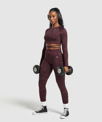 Adapt Camo Seamless Long Sleeve Crop Top - Plum Brown/Burgundy Brown