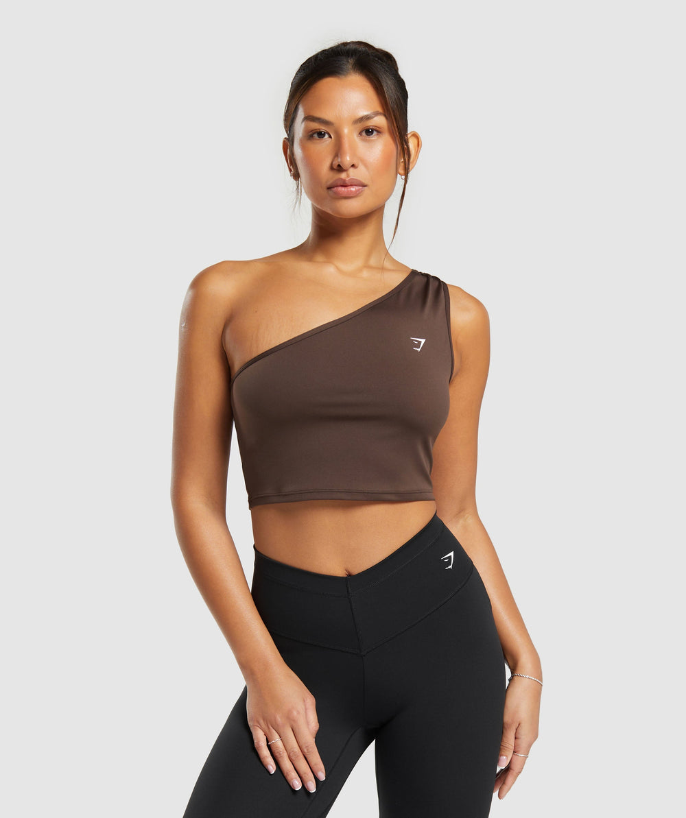 Everyday One Shoulder Ruched Tank - Archive Brown