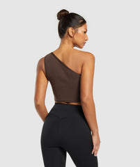 Everyday One Shoulder Ruched Tank - Archive Brown