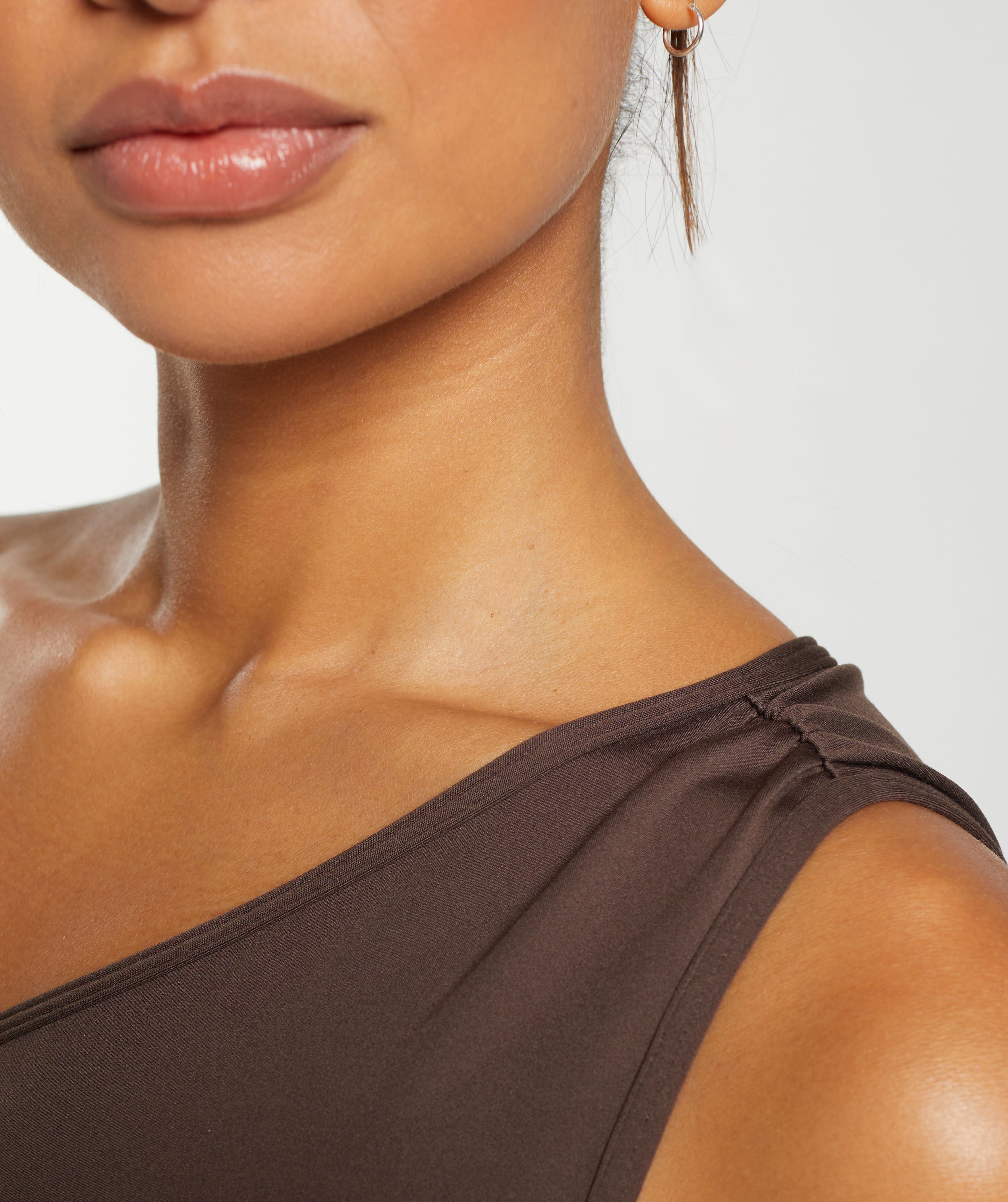 Everyday One Shoulder Ruched Tank - Archive Brown