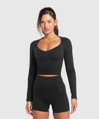 Corset Seamless Long Sleeve Top - Black