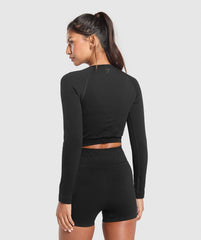 Corset Seamless Long Sleeve Top - Black