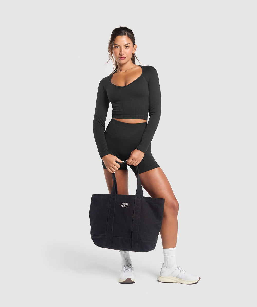 Corset Seamless Long Sleeve Top - Black