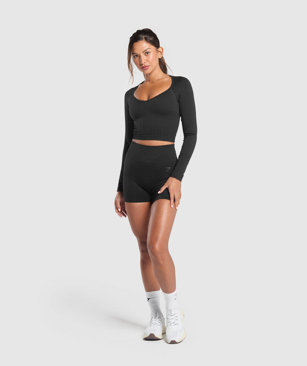 Corset Seamless Long Sleeve Top - Black