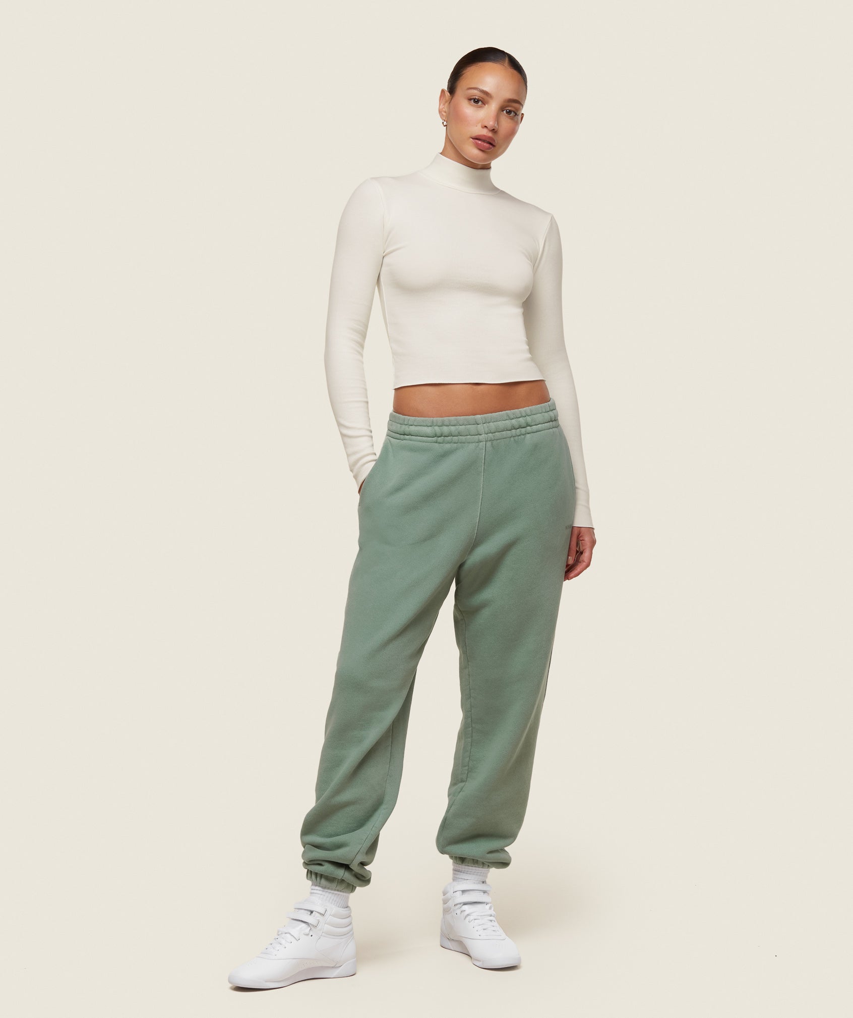 everywear Long Sleeve Ribbed Turtle Neck - Soft White
