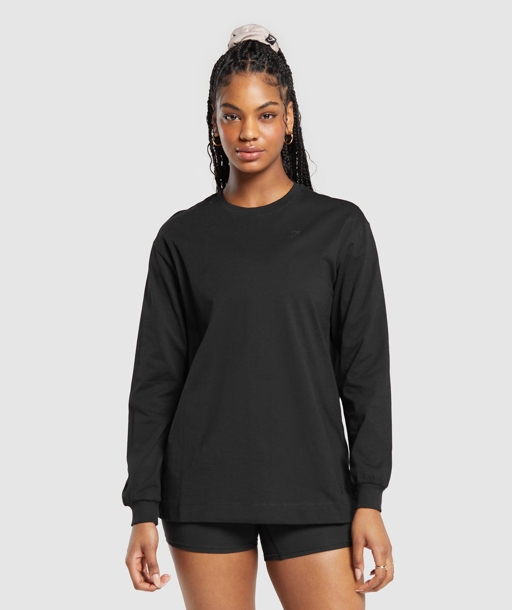Cotton Oversized Long Sleeve Top - Black
