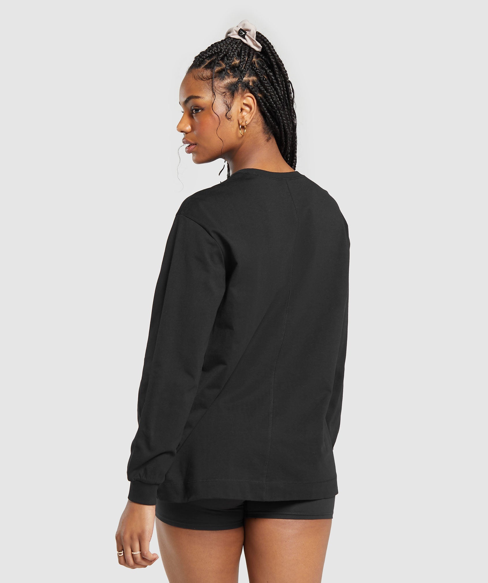 Cotton Oversized Long Sleeve Top - Black