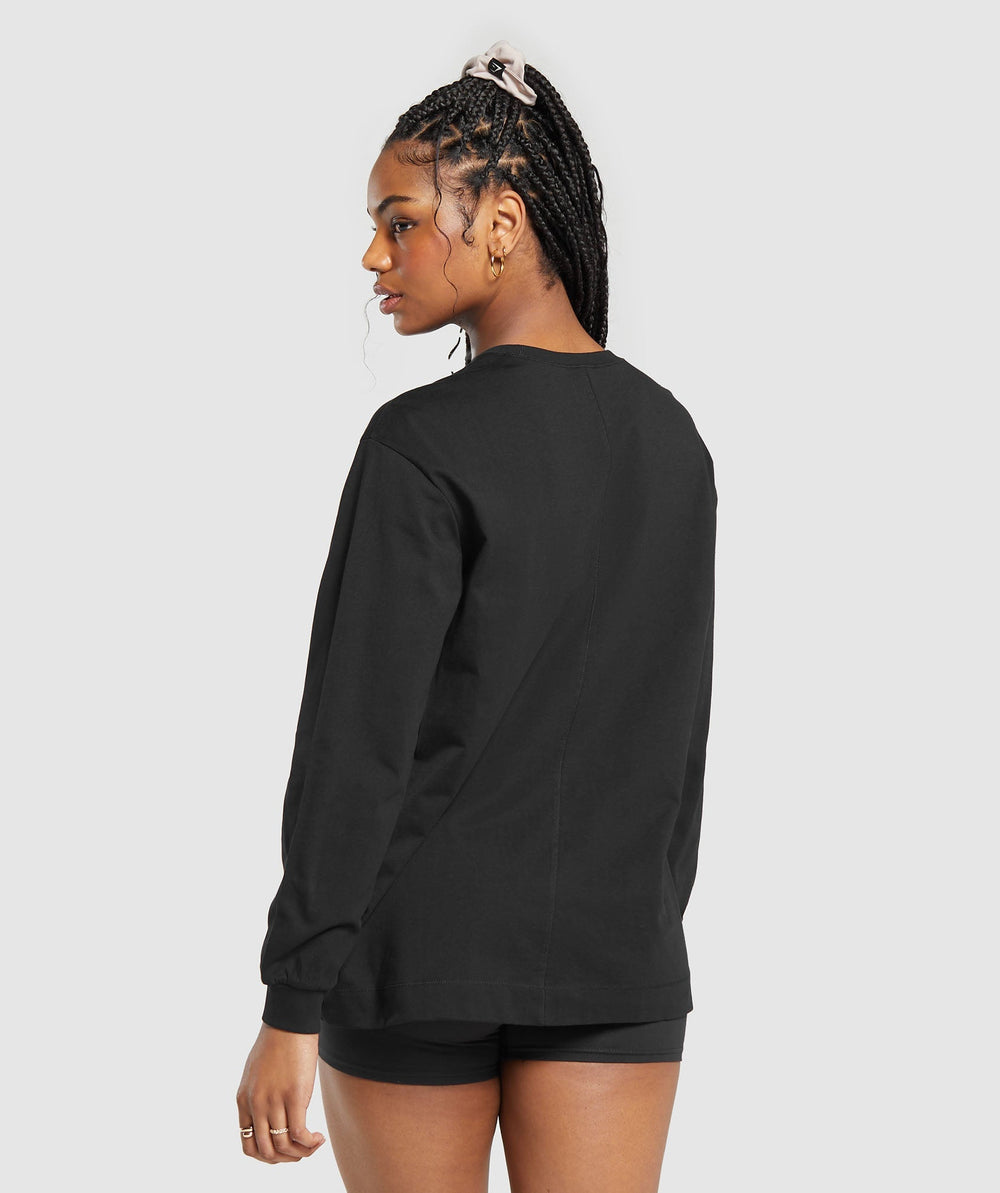Cotton Oversized Long Sleeve Top - Black