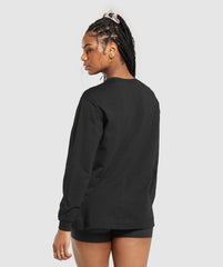 Cotton Oversized Long Sleeve Top - Black