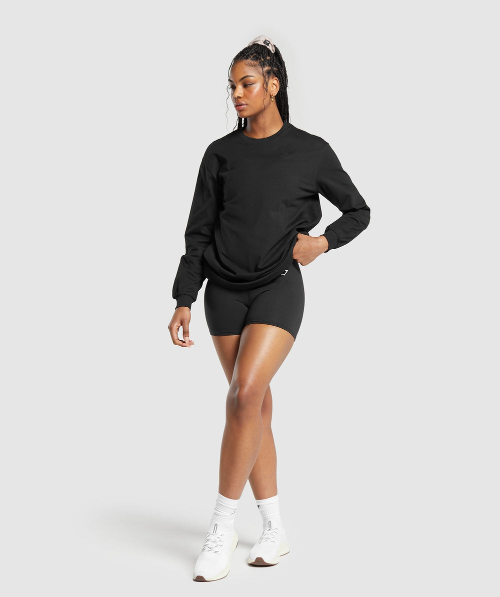 Cotton Oversized Long Sleeve Top - Black