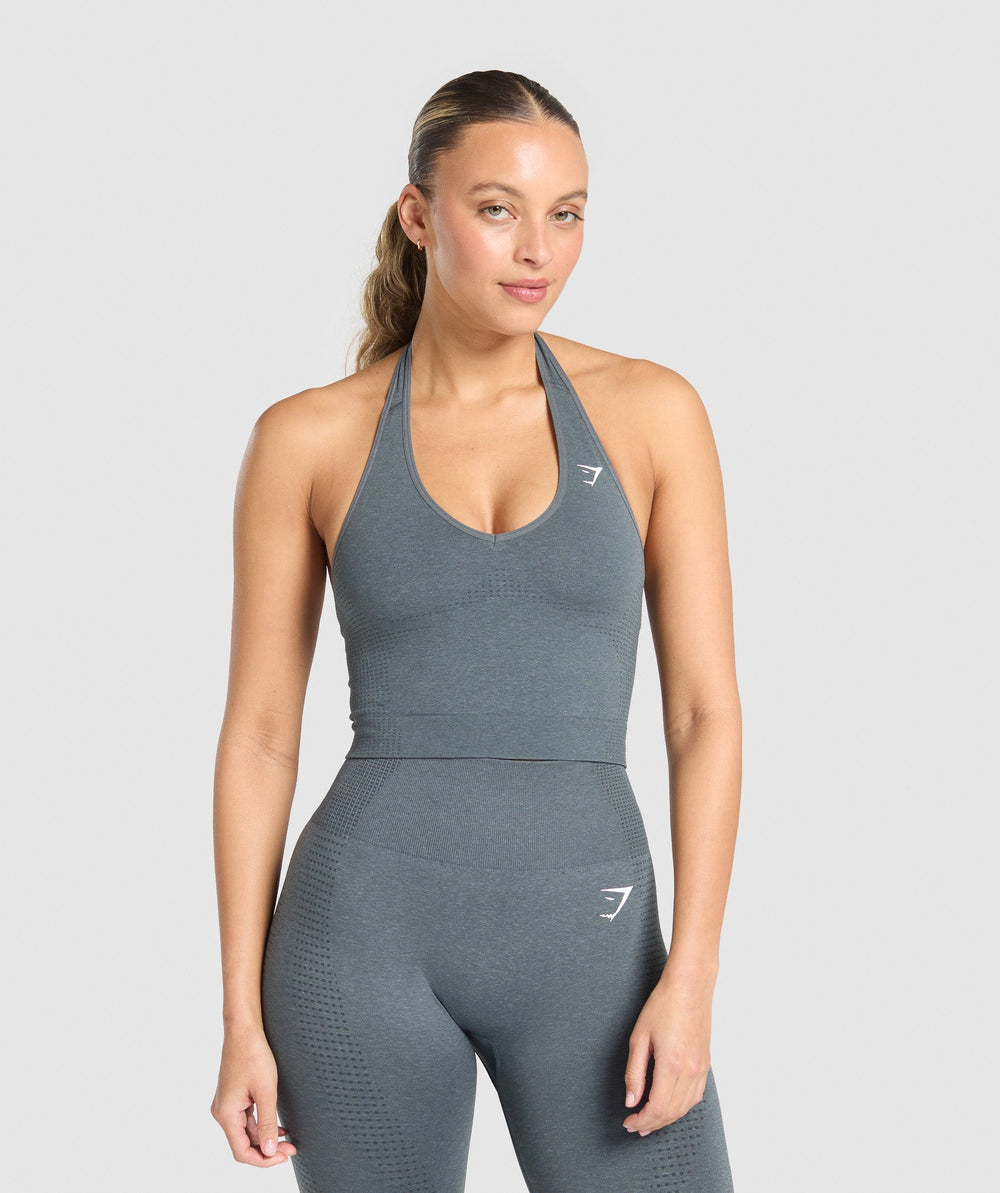 Vital Halter Neck Tank With Shelf - Strong Grey Marl