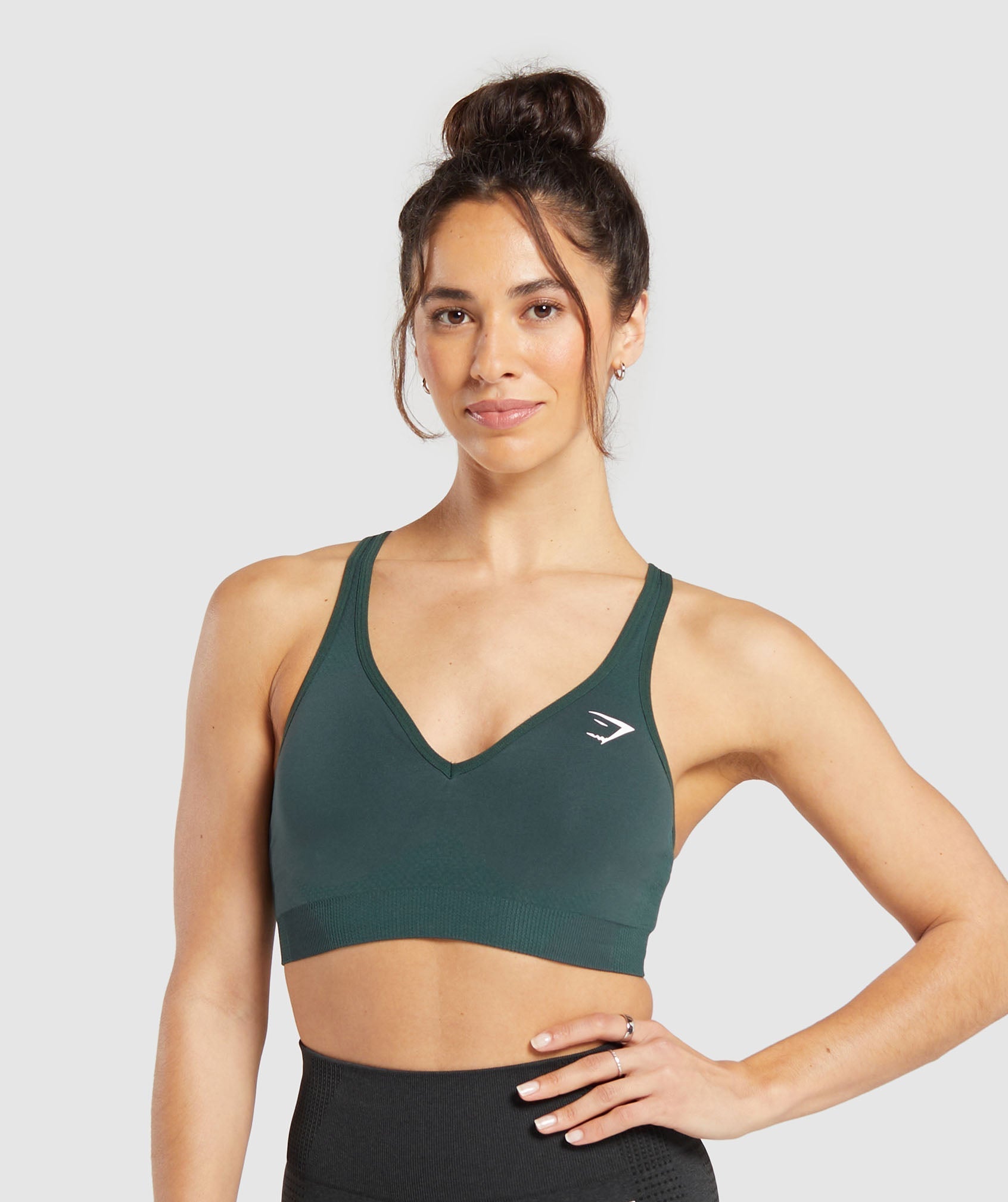 Vital V Neck Sports Bra - Woodland Green Marl