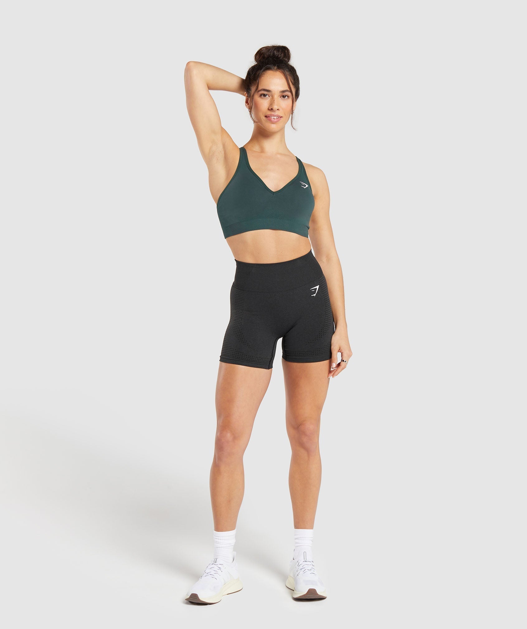Vital V Neck Sports Bra - Woodland Green Marl