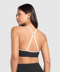Contrast Trim Halter Neck Sports Bra - Black/Oat White