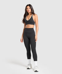 Contrast Trim Halter Neck Sports Bra - Black/Oat White