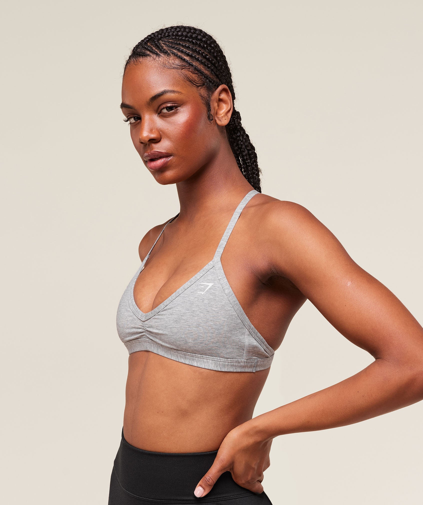 Cotton Minimal Sports Bra - Light Grey Core Marl