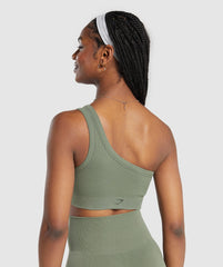 Ribbed Cotton Seamless One Shoulder  Bra - Base Green