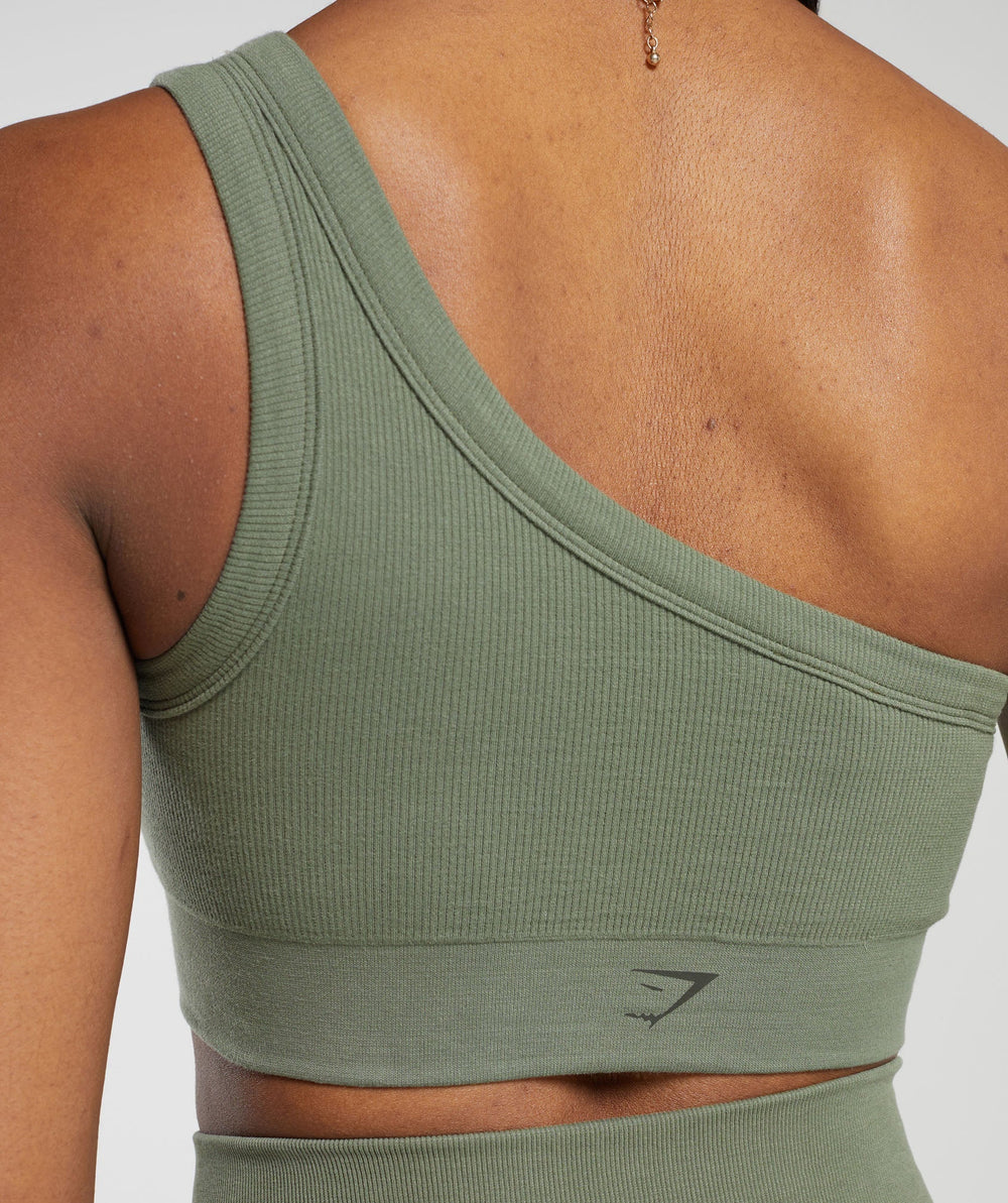 Ribbed Cotton Seamless One Shoulder  Bra - Base Green