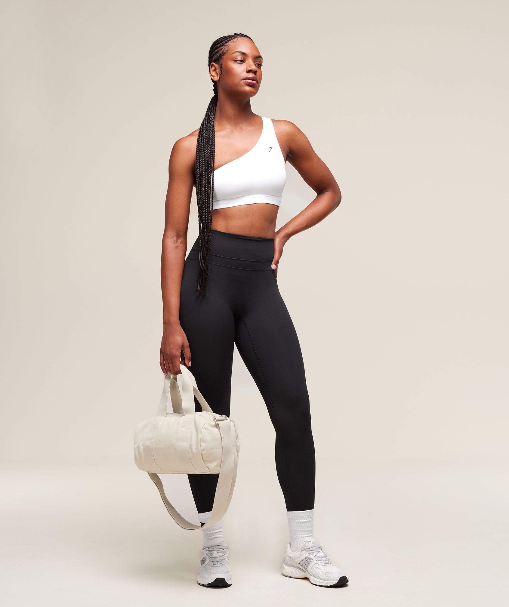 Asymmetric Sports Bra - White
