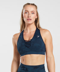 Adapt Camo Seamless Ribbed Sports Bra - Midnight Blue/Ash Blue