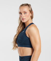 Adapt Camo Seamless Ribbed Sports Bra - Midnight Blue/Ash Blue